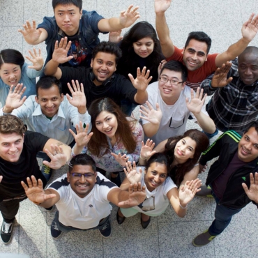 International students in the atrium 